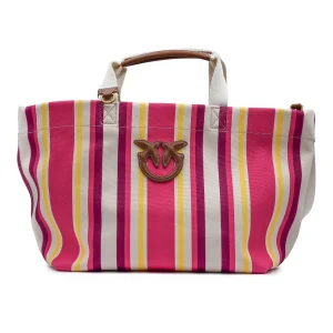 Borsa Shopper Media Pinko Donna Canvas Multicolor Fucsia Giallo