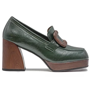 Mocassini Donna Verde Modello Apolo Noa Harmon Con Tacco In Legno