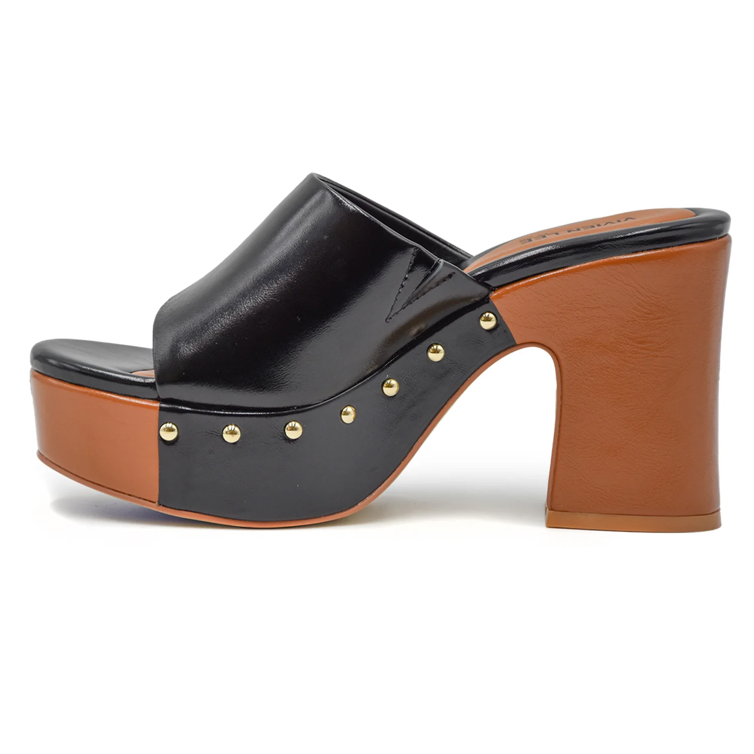 Vivien Lee Sandali Zeppa Donna Nero Cuoio Con Borchie Laterali - immagine 4