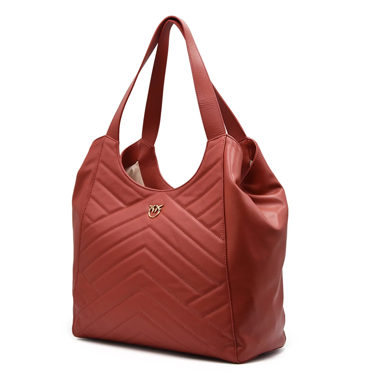 Tote Bag Puzzle Borsa Pinko Rosso Con Mini Logo Oro Frontale - immagine 3