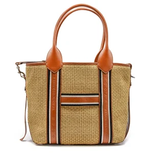 Borsa Hogan Grandezza Media In Rafia Con Pelle In Color Cuoio