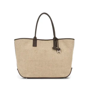 Borsa Shopping Hogan Address Media In Canvas Marrone E Avorio