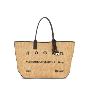 Borsa Shopping Hogan Donna Address Media Rafia Marrone Avorio
