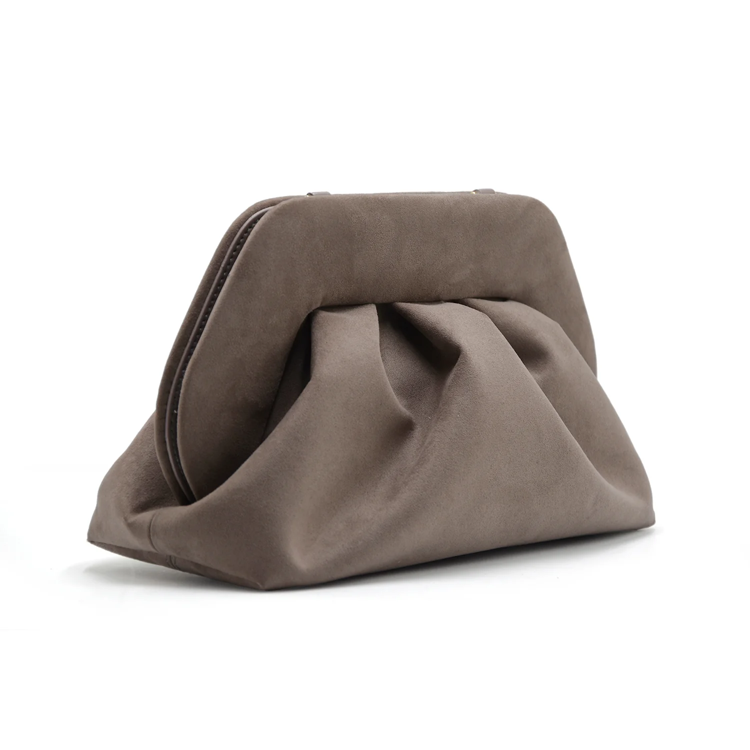 Borsa Pochette Tia Themoirè Vegan Suede Grigio Mud Con Tracolla - immagine 3