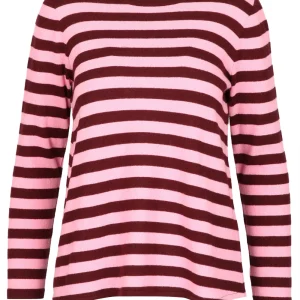 Maglia Girocollo in Cashmere a Righe Rosa e Prugna