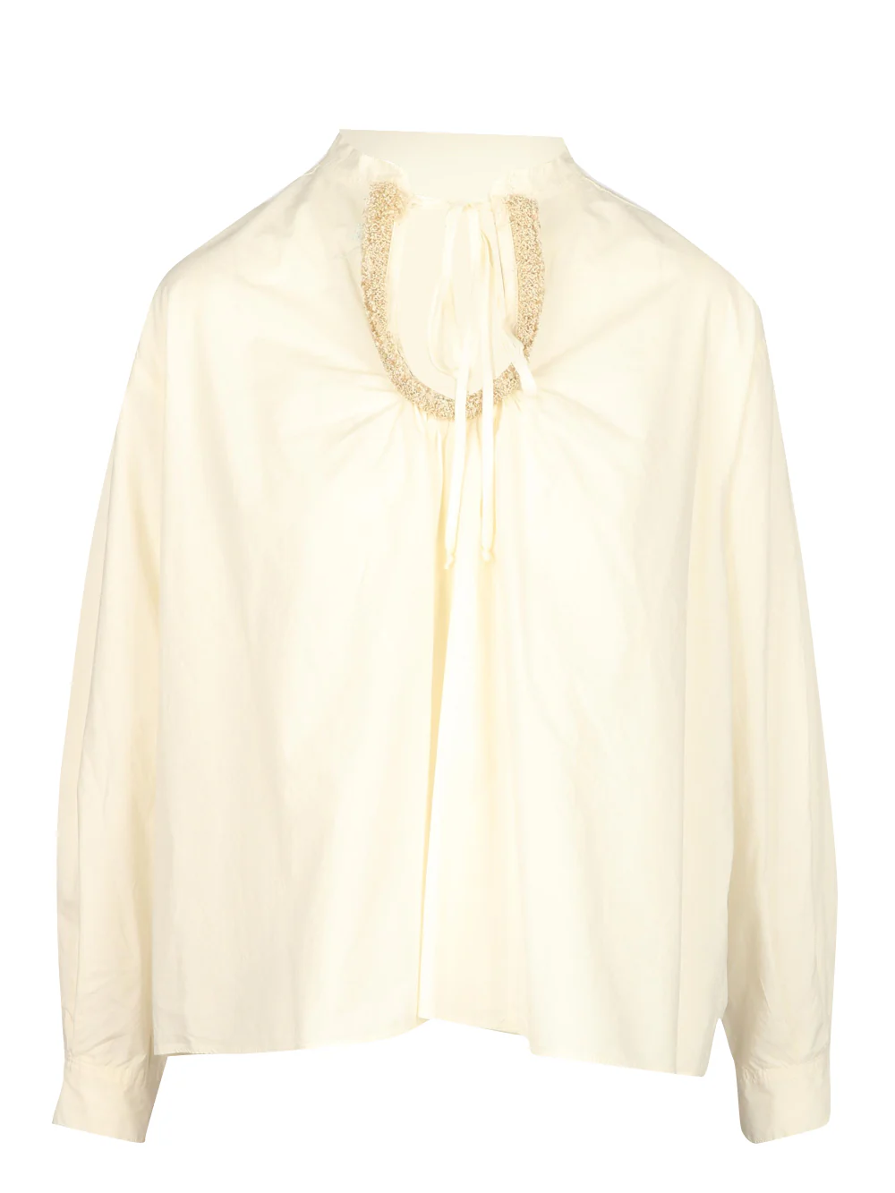 Blusa in Popeline di Cotone Avorio con Dettaglio - immagine 2