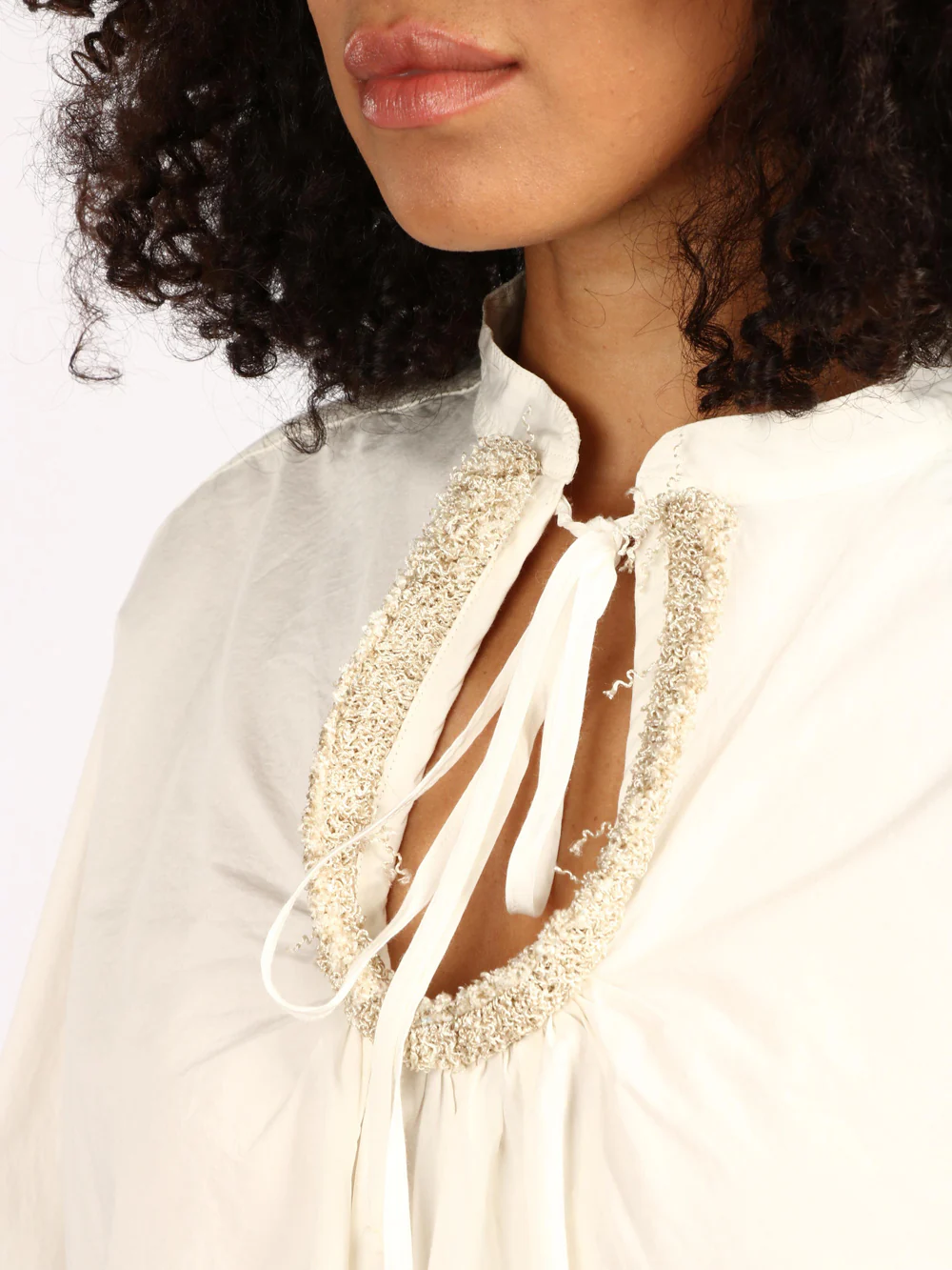Blusa in Popeline di Cotone Avorio con Dettaglio - immagine 7