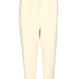 Pantaloni Cropped in Misto Lana Vergine Panna con Tasche
