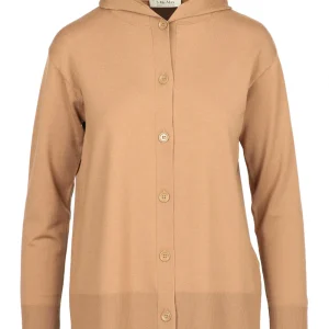 Cardigan Pordoi in Lana Vergine Cammello con Cappuccio