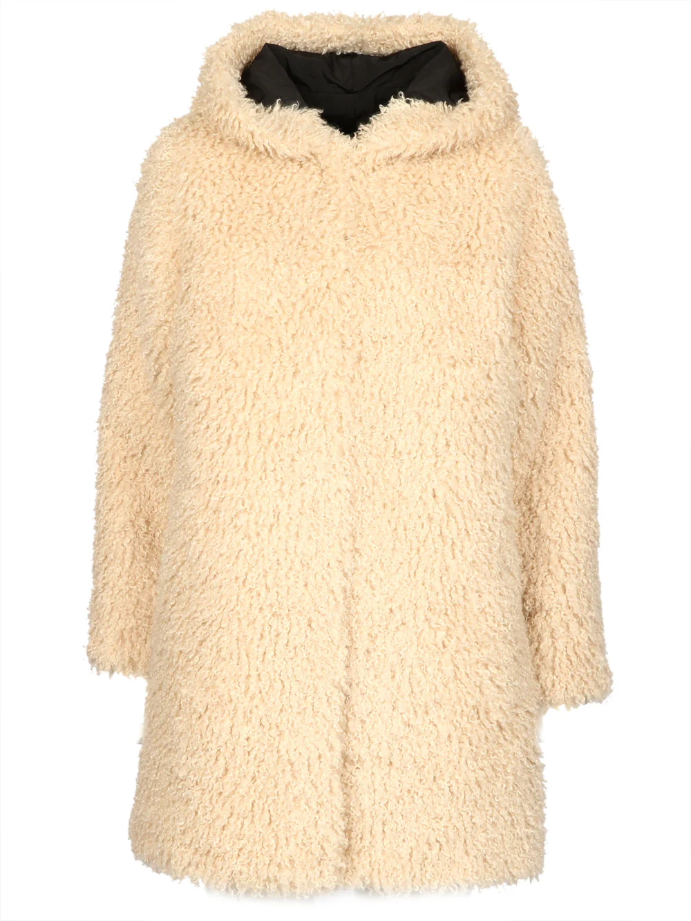 Cappotto in Ecopelliccia Curl Beige con Cappuccio - immagine 2