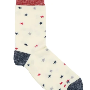 Calzini Agate in Cotone Avorio con Stelle Blu e Rosse