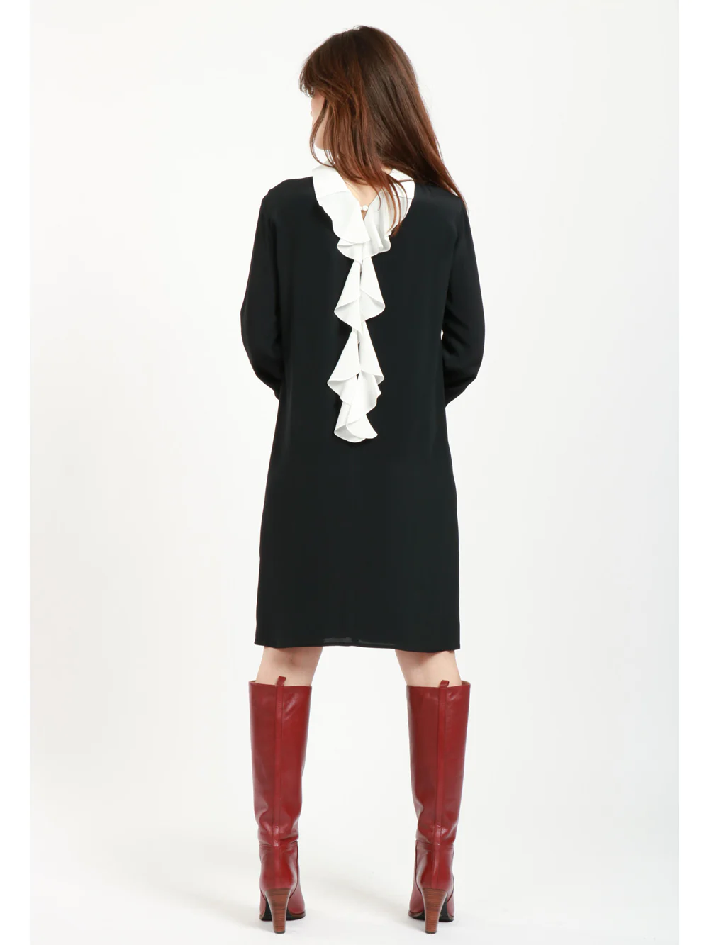 Vestito Corto in Misto Seta Nero con Ruches - immagine 6