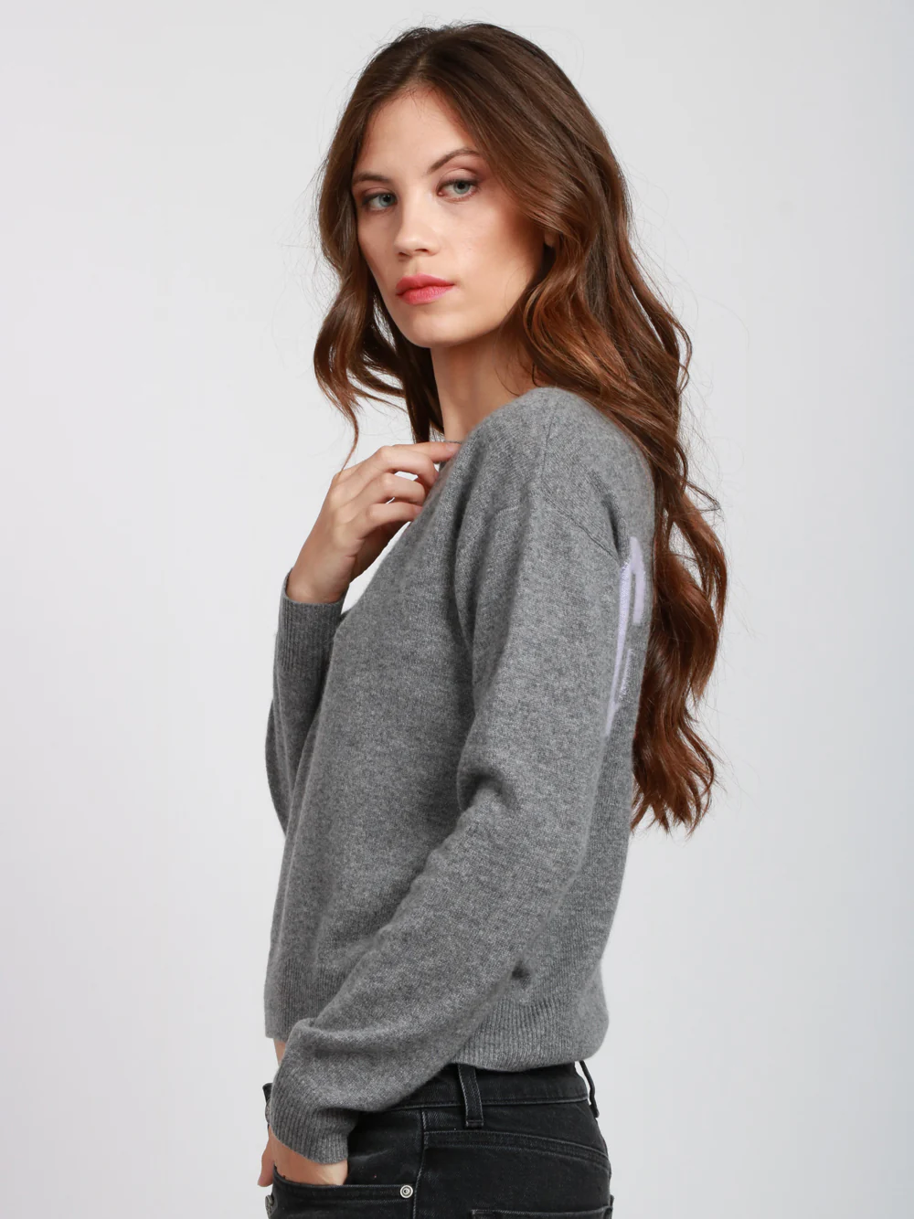 Maglia Mirella Girocollo in Cashmere Grigia con Scritta Ciao - immagine 5