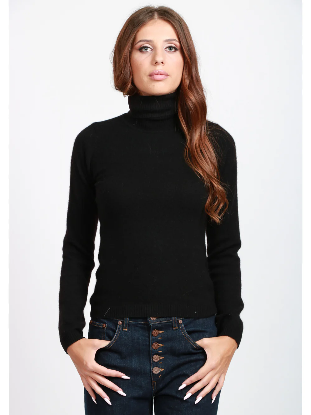Maglia Ninon in Cashmere Nera con Collo Alto - immagine 3