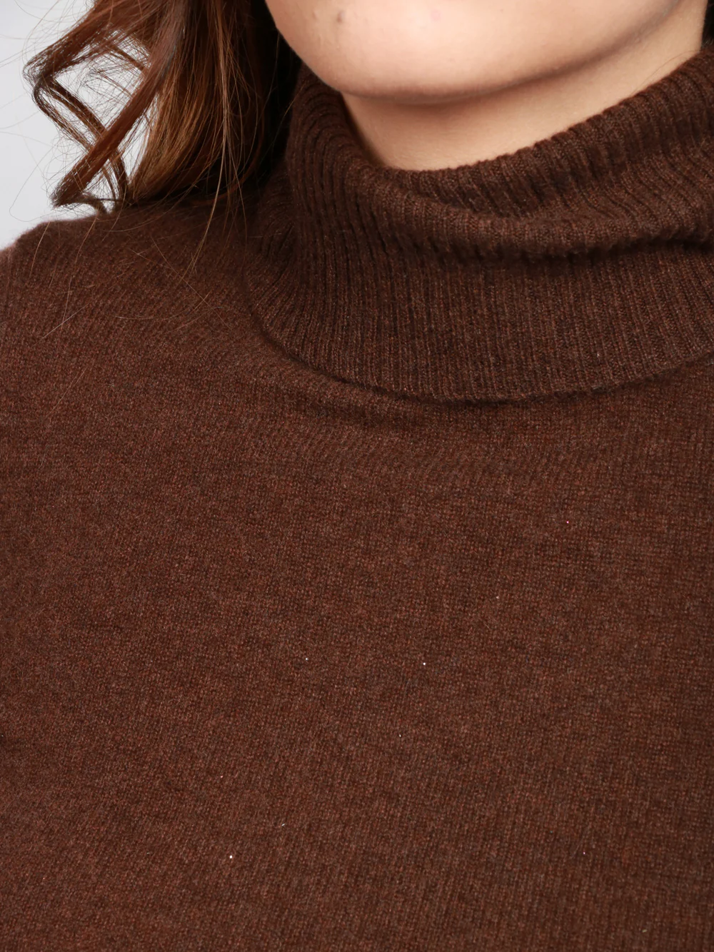 Maglia Ninon in Cashmere Marrone con Collo Alto - immagine 7