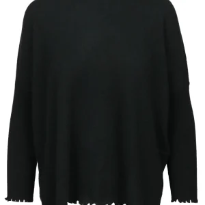 Maglia Ofelia Girocollo in Cashmere Nera con Rotture