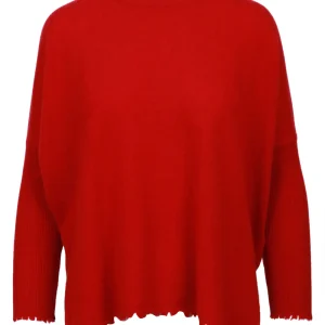 Maglia Ofelia Girocollo in Cashmere Rossa con Rotture
