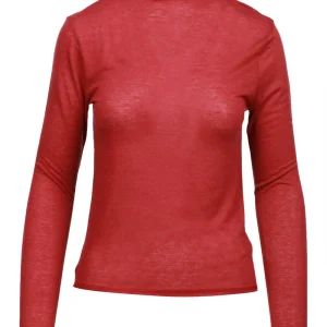 Maglia Sabine in Misto Lana Rossa Scuro con Collo Alto