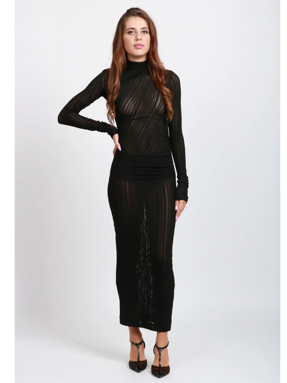 Vestito Olga Tubino Nero Effetto Trasparente - immagine 3