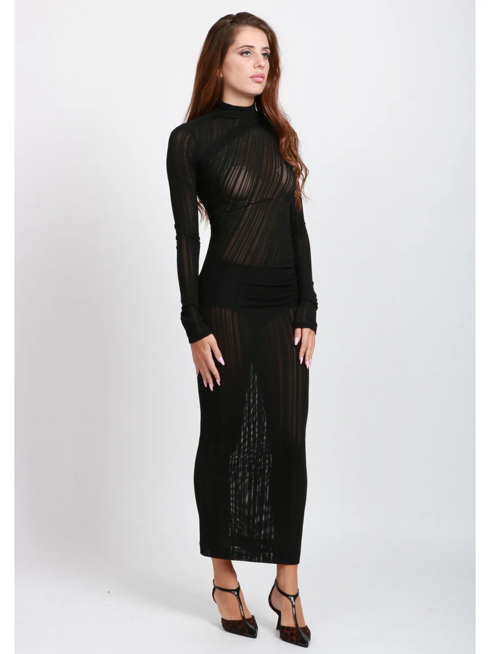 Vestito Olga Tubino Nero Effetto Trasparente - immagine 4