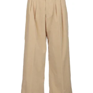 Pantaloni Eloise Palazzo in Velluto a Costine Beige con Pinces