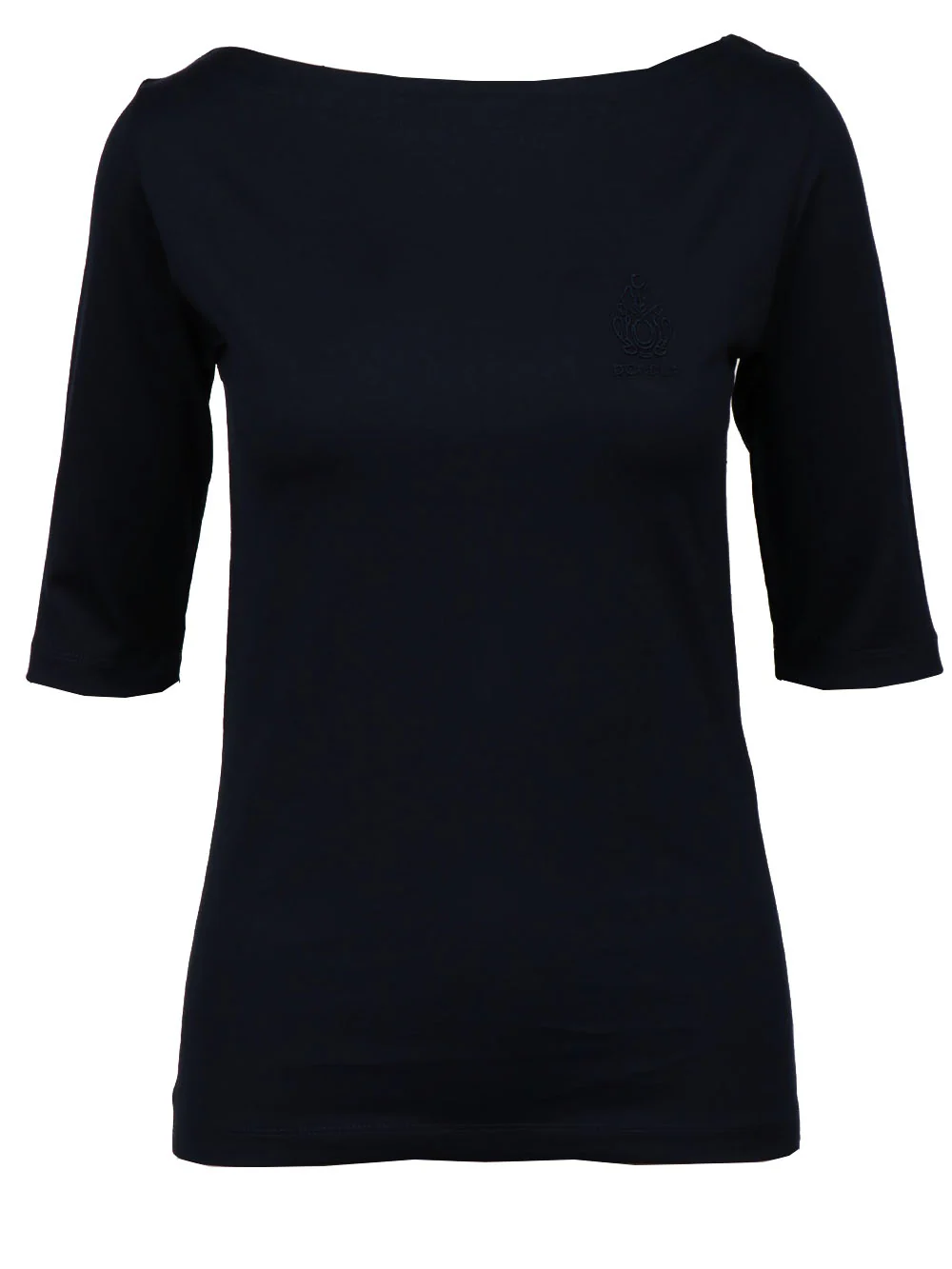 T-Shirt in Cotone Bianca con Ricamo Blu Notte