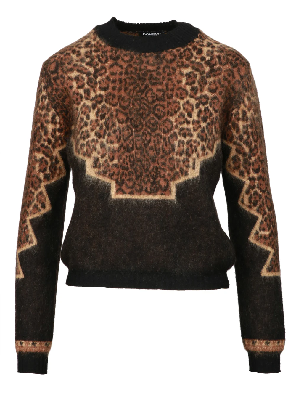 Maglia Maculata Maniche Lunghe in Mohair Nero e Marrone
