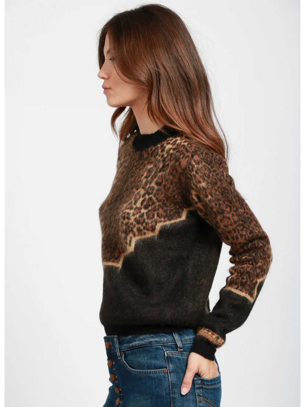 Maglia Maculata Maniche Lunghe in Mohair Nero e Marrone - immagine 5