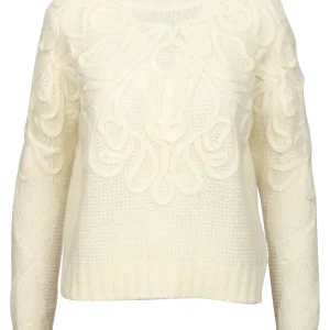 Maglia Girocollo in Misto Mohair Panna con Ricami