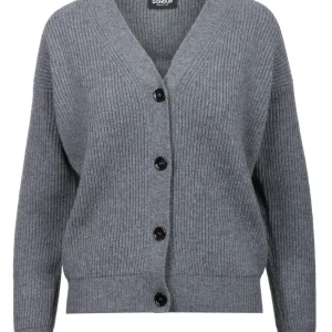 Cardigan a Costine in Lana e Cashmere Grigio