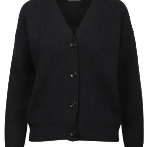 Cardigan a Costine in Lana e Cashmere Nero