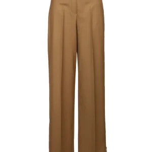 Pantaloni Acantha Palazzo in Fresco di Lana Kaki con Zip
