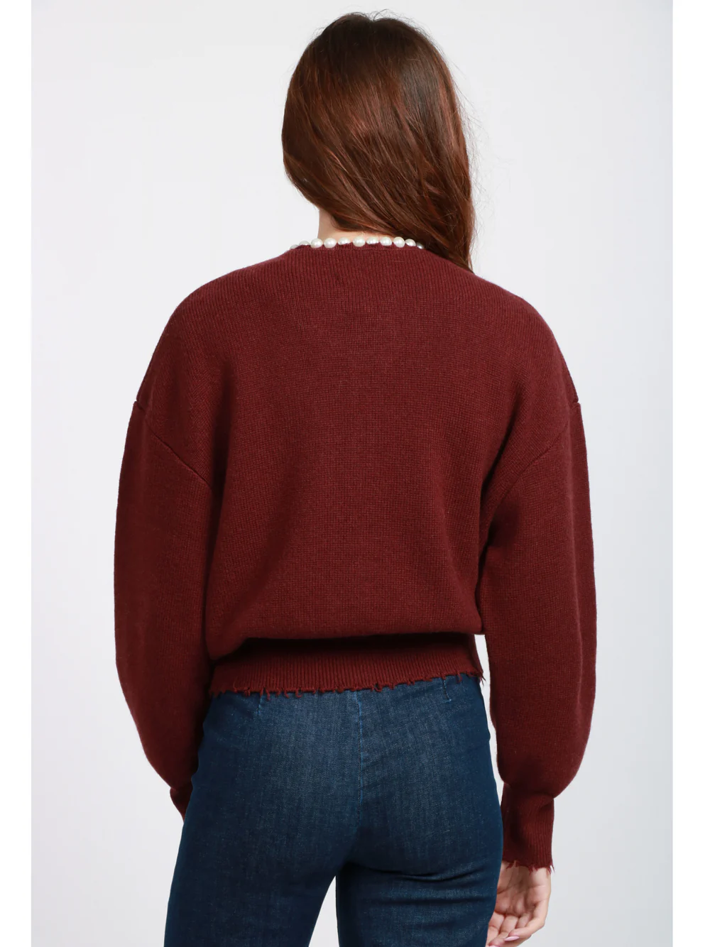 Cardigan Ideas in Misto Lana e Cashmere Bordeaux con Perle - immagine 6