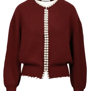 Cardigan Ideas in Misto Lana e Cashmere Bordeaux con Perle