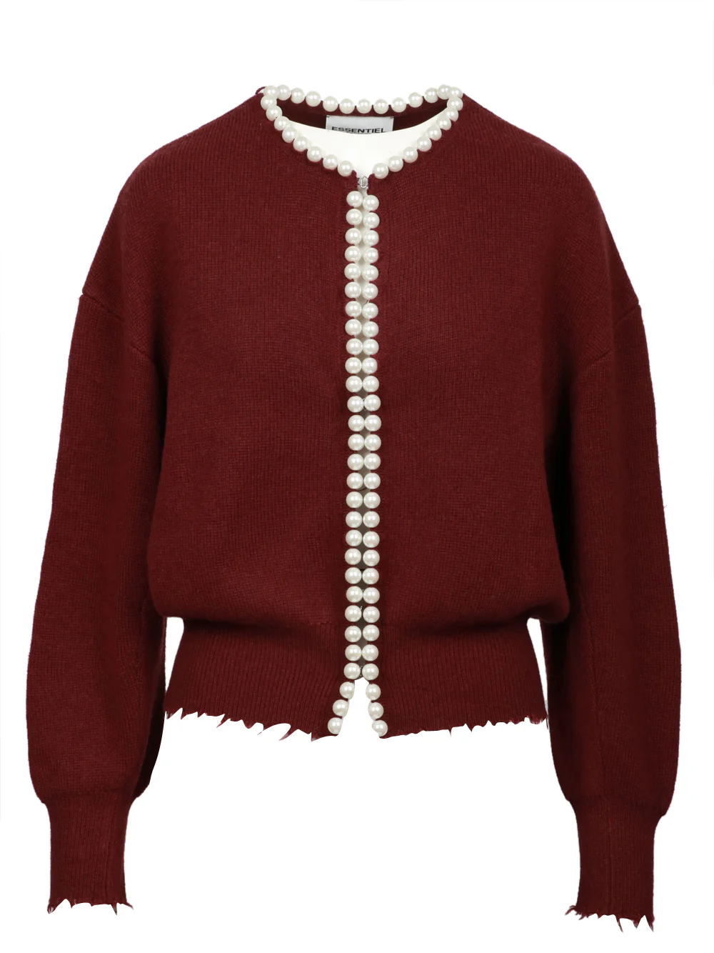 Cardigan Ideas in Misto Lana e Cashmere Bordeaux con Perle - immagine 2