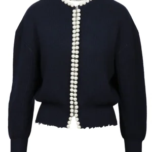 Cardigan Ideas in Misto Lana e Cashmere Blu Notte con Perle