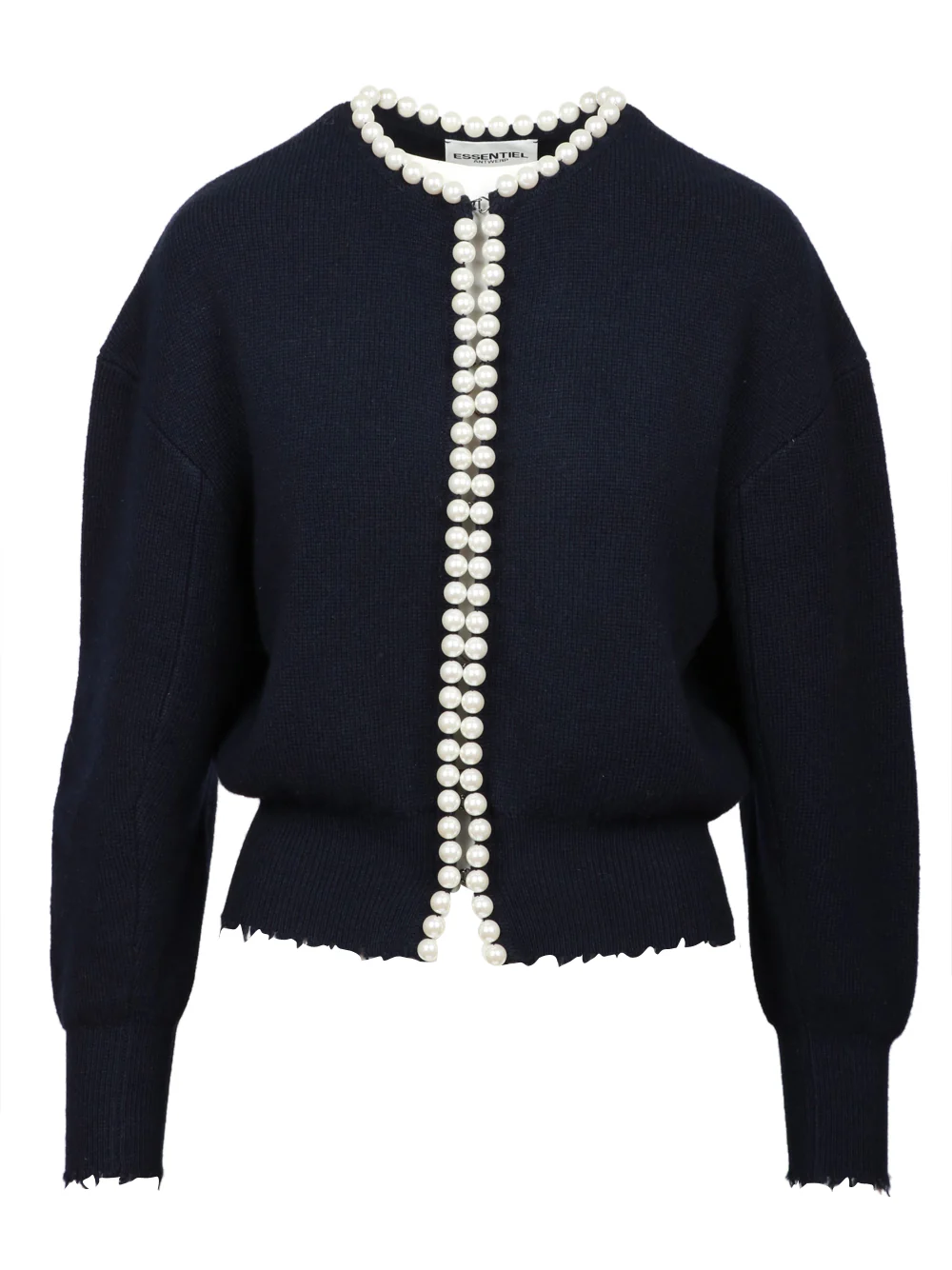 Cardigan Ideas in Misto Lana e Cashmere Blu Notte con Perle - immagine 2