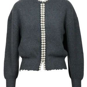 Cardigan Ideas in Misto Lana e Cashmere Grigio con Perle