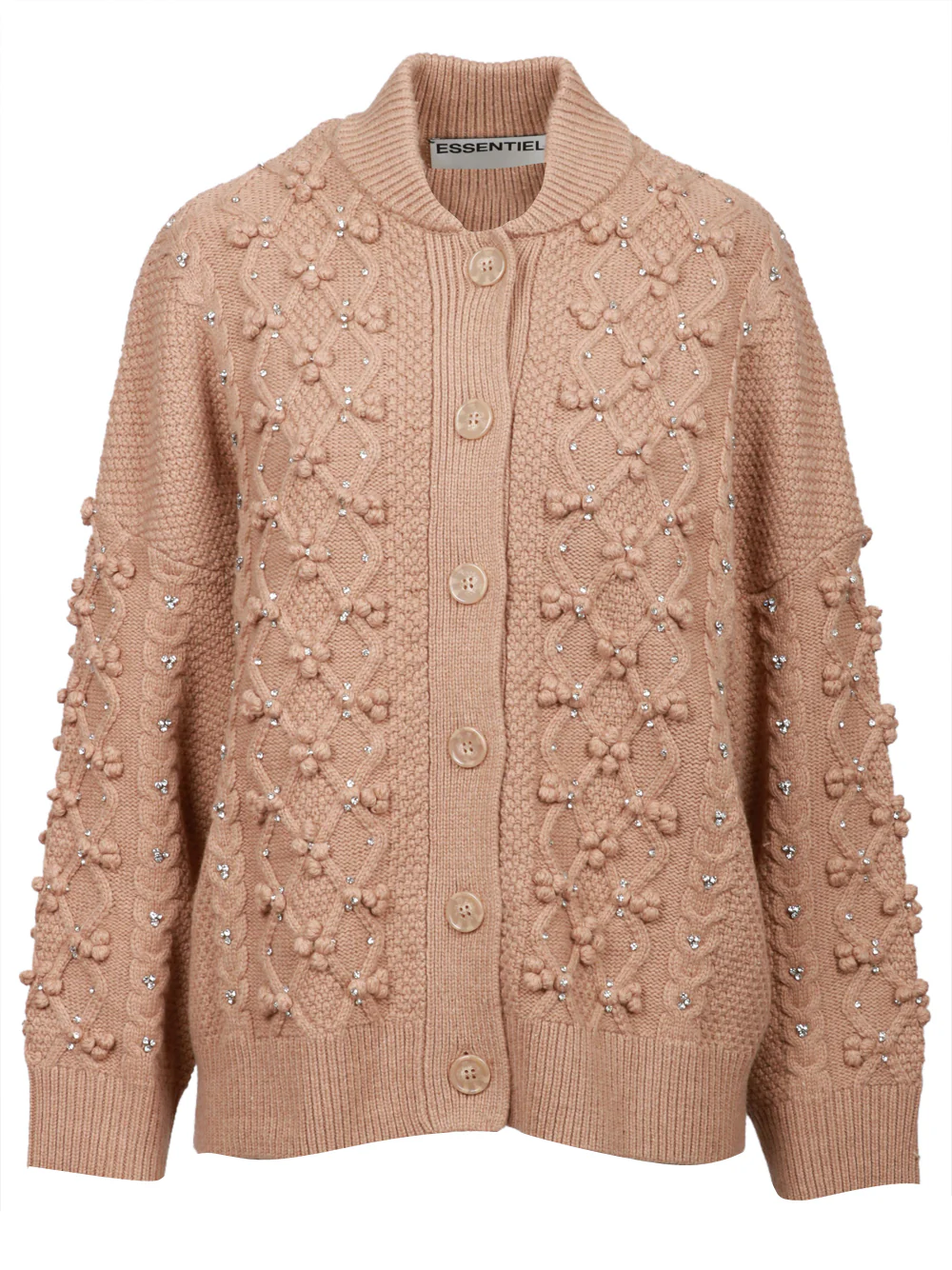 Cardigan Iltimate in Lana Cammello con Lavorazione e Strass