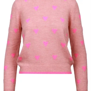 Maglia Isa Girocollo in Misto Lana Rosa con Cuori