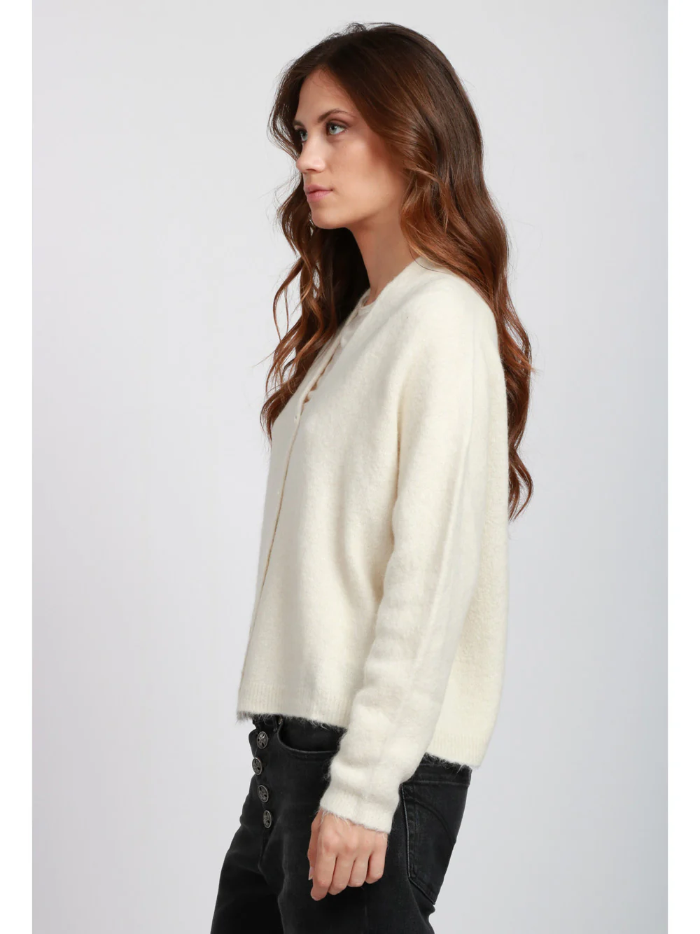 Cardigan in Misto Alpaca Avorio con Scollo a V - immagine 5