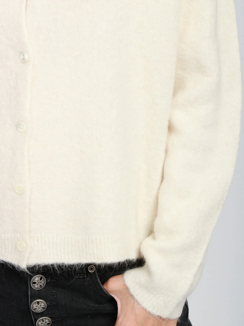 Cardigan in Misto Alpaca Avorio con Scollo a V - immagine 7