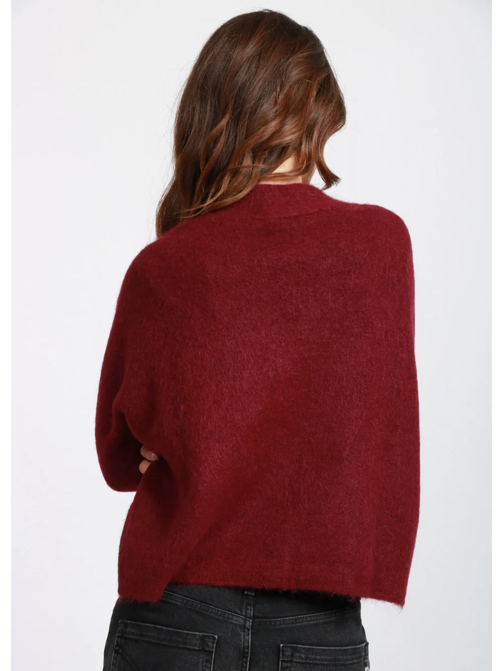 Cardigan in Misto Alpaca Bordeaux con Scollo a V - immagine 6