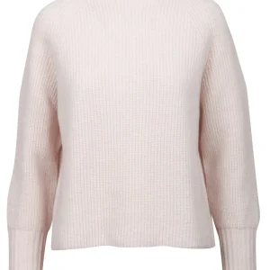 Maglia a Costine in Lana Merino Avorio con Collo a Cratere