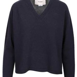 Maglia in Lana Merino Blu e Grigia con Scollo a V