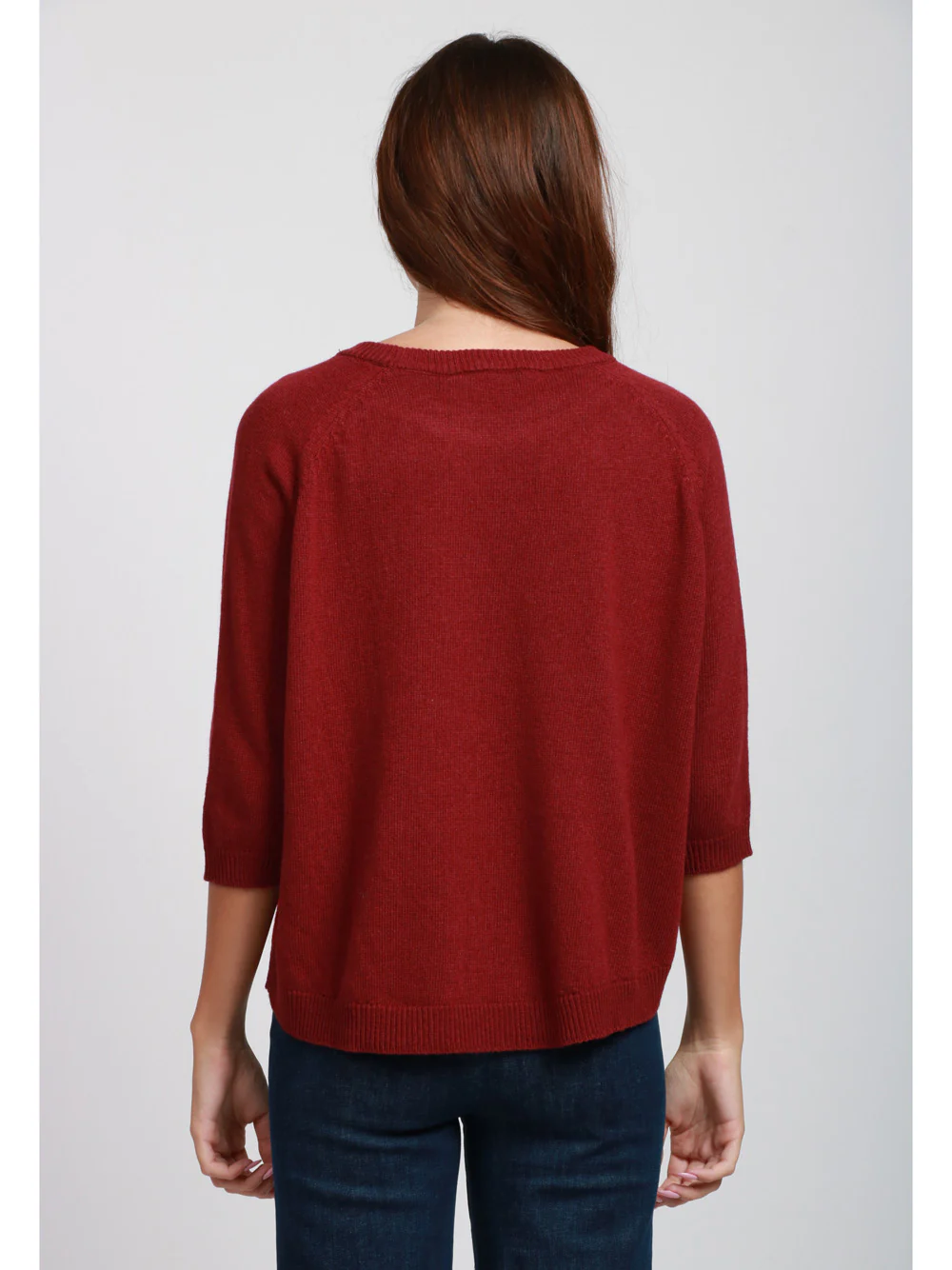 Maglia Girocollo in Misto Lana e Cashmere Bordeaux con Rombi - immagine 6