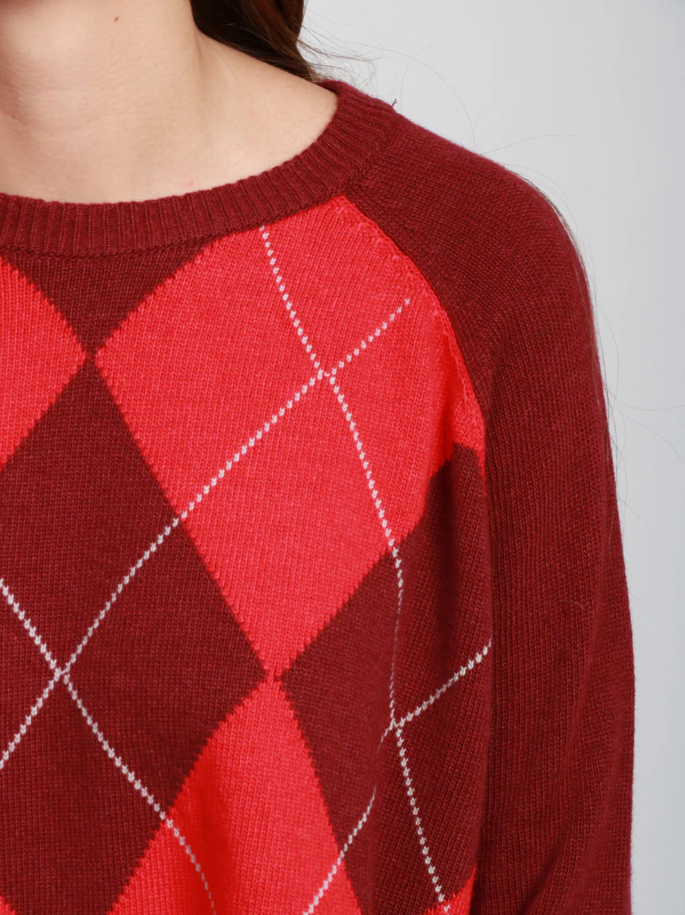 Maglia Girocollo in Misto Lana e Cashmere Bordeaux con Rombi - immagine 7