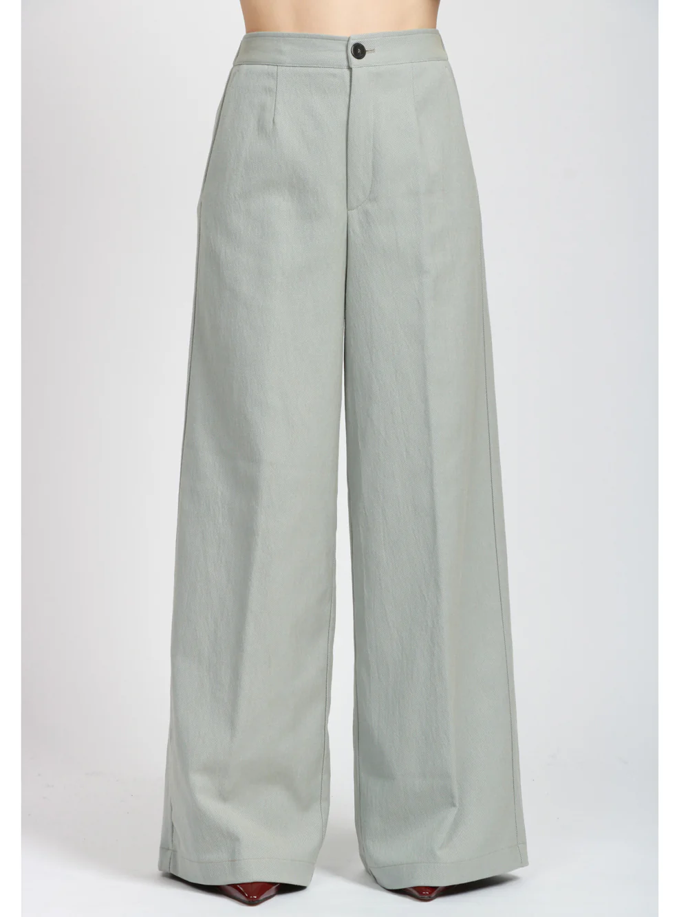 Pantaloni in Cotone Verde Salvia Palazzo - immagine 3