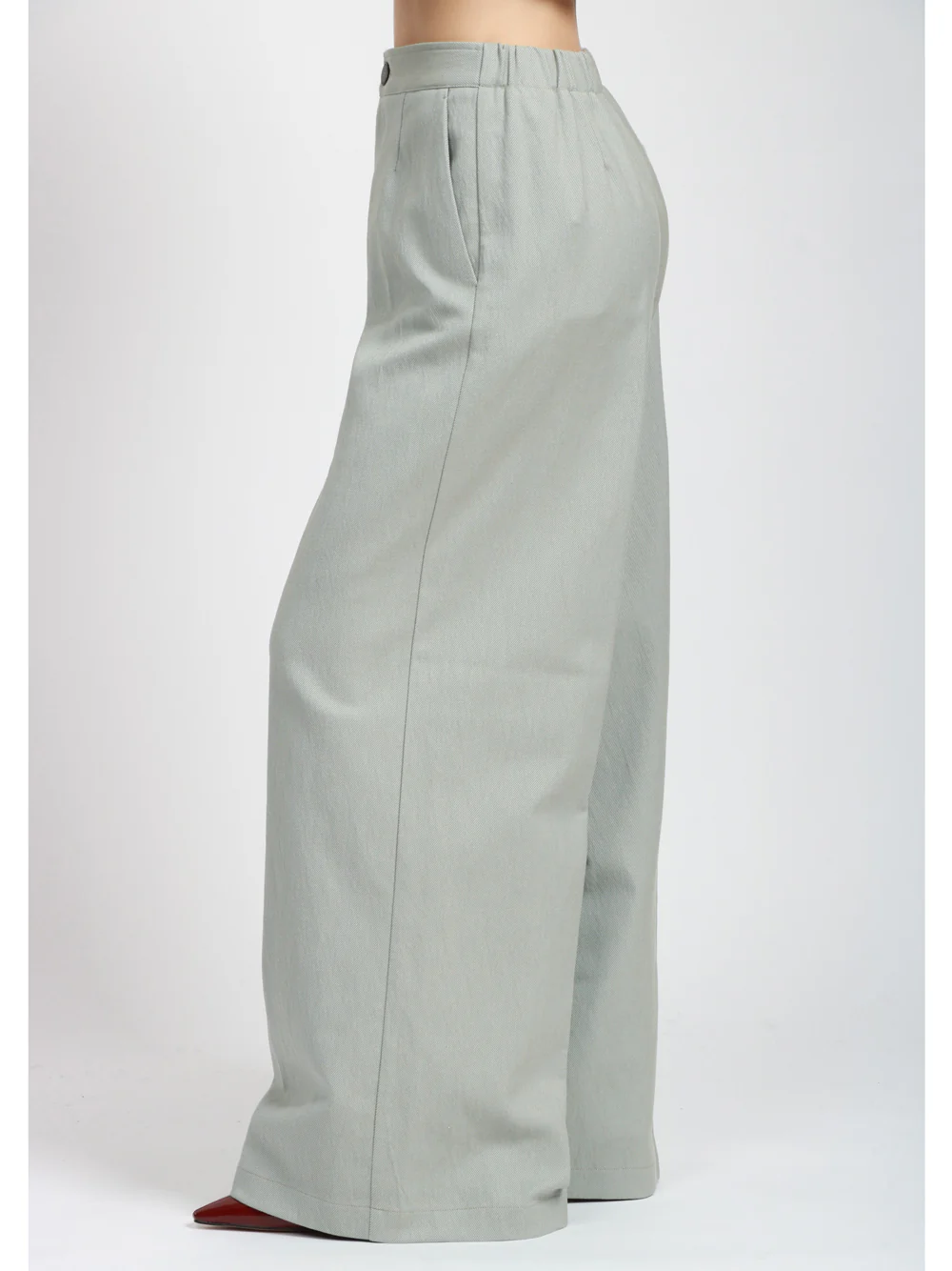 Pantaloni in Cotone Verde Salvia Palazzo - immagine 5