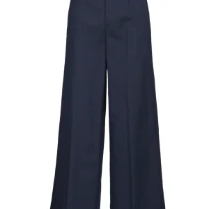 Pantaloni in Cotone Blu Palazzo